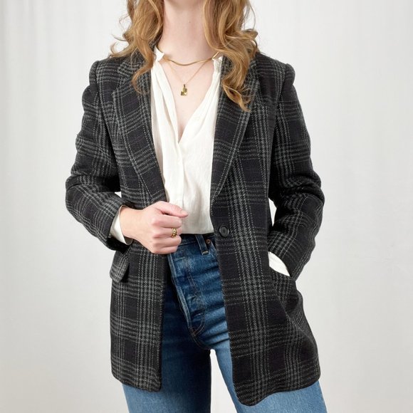 Vintage Plaid Oversized Wool Knit Blazer Jacket Coat Preppy Dark Academia USA - Picture 5 of 10
